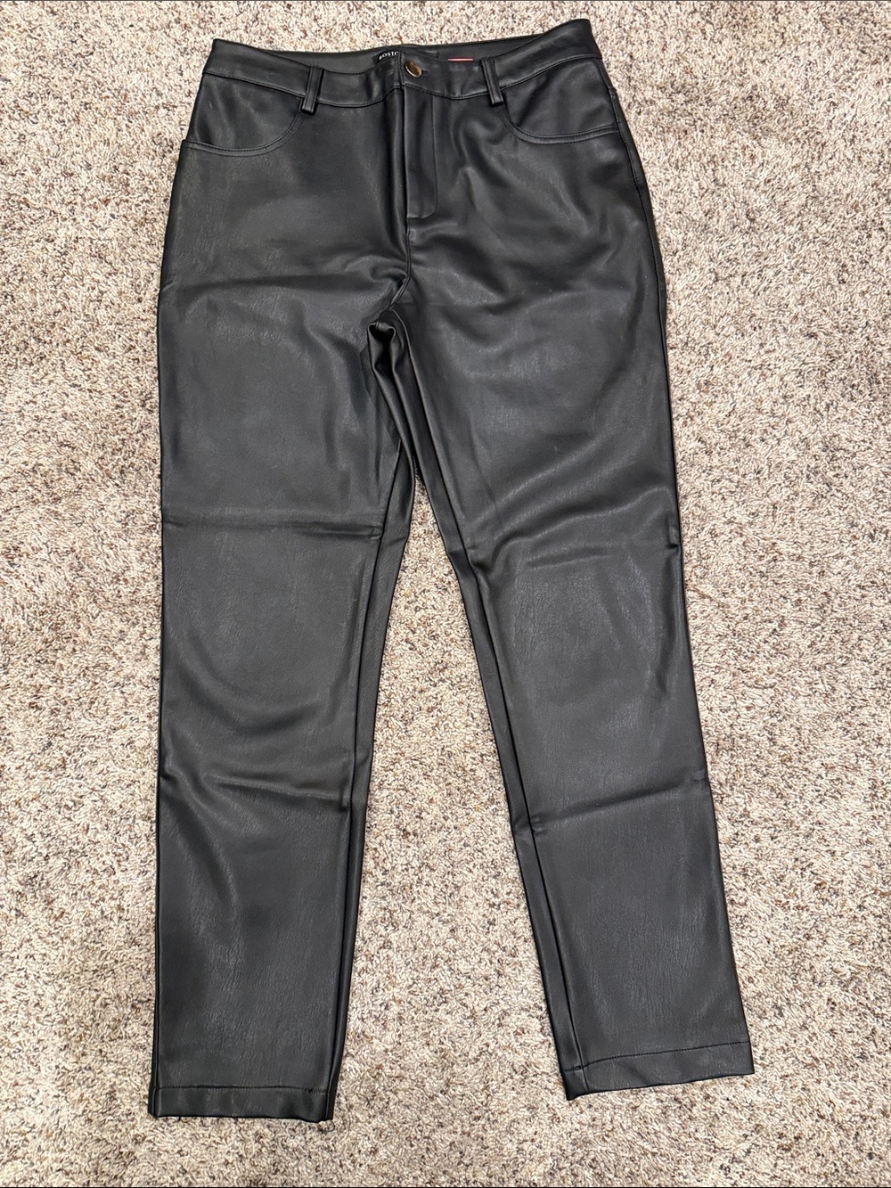 Black Faux Leather Straight-Leg Pants